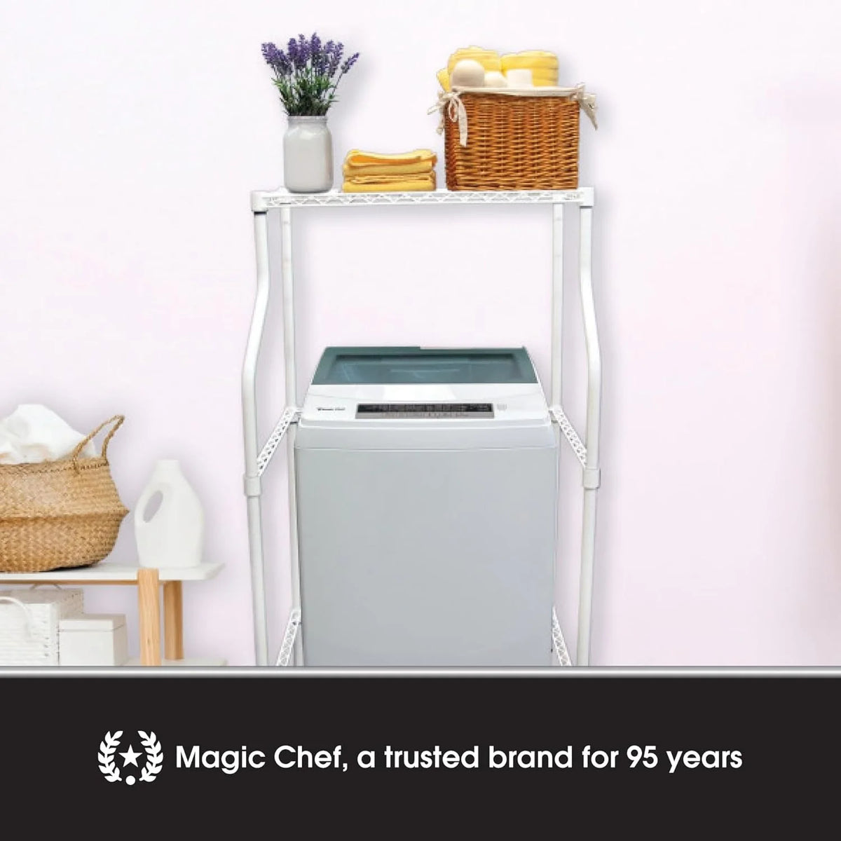 Laundry Sand, Space-Saving Washer-And-Dryer Rack, 23.6" D X 29.5" W X 53.1" H, White Q951
