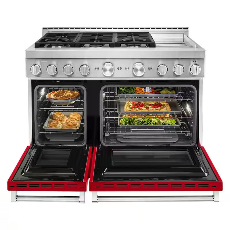 Passion Red Smart Double Oven Gas Range with Griddle D63005