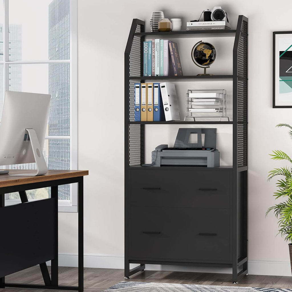 Black 2 Drawer File Cabinet with Bookshelf R877