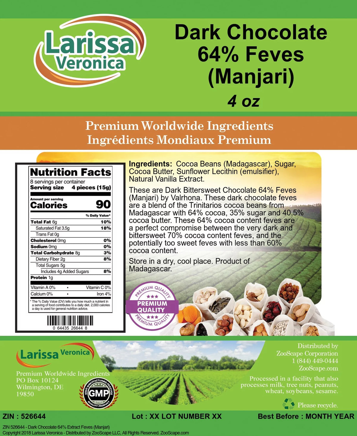 Dark Chocolate 64% Feves 4 oz 3-Pack J20509