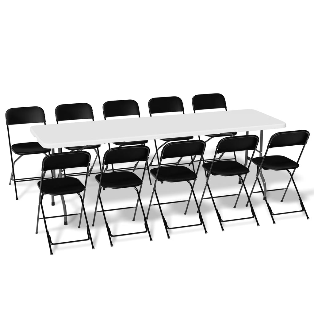 11 Pieces 8 Ft Heavy Duty Folding Utility Table and Chair Set with Handle, White/Black L403