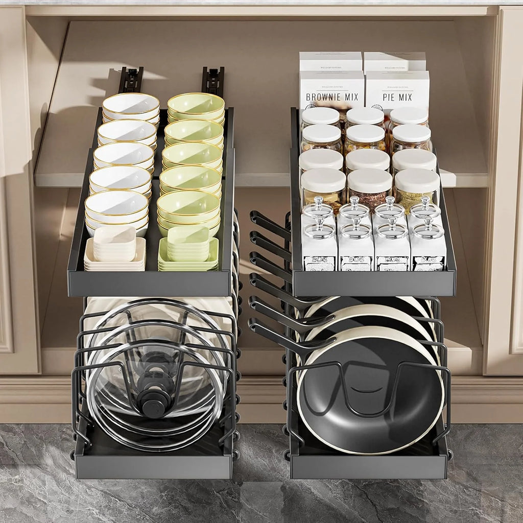 2 Pack Expandable Pull Out Cabinet Organizer with 10 Adjustable Dividers V3769