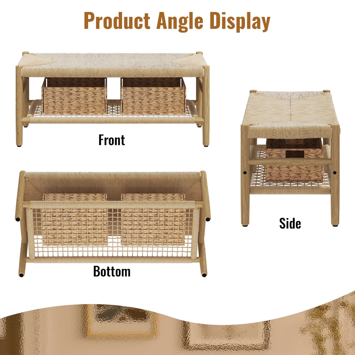 39 inch Rattan Storage Bench with 2 Baskets D2745