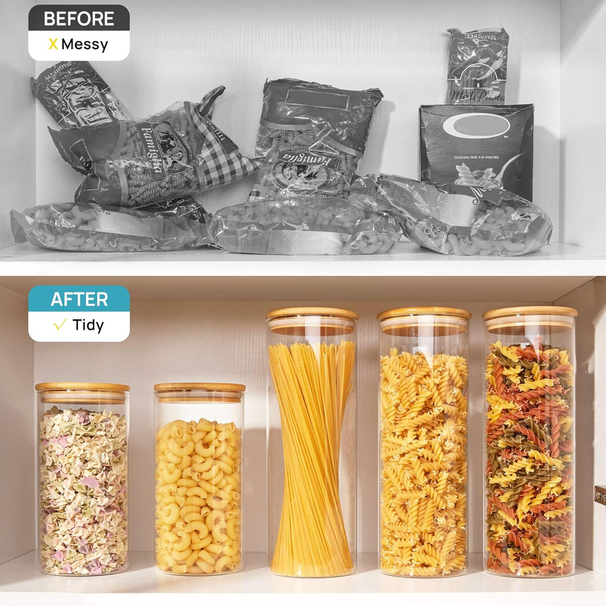 8 Pack 30oz Glass Food Storage Jars with Airtight Bamboo Wooden Lids O679