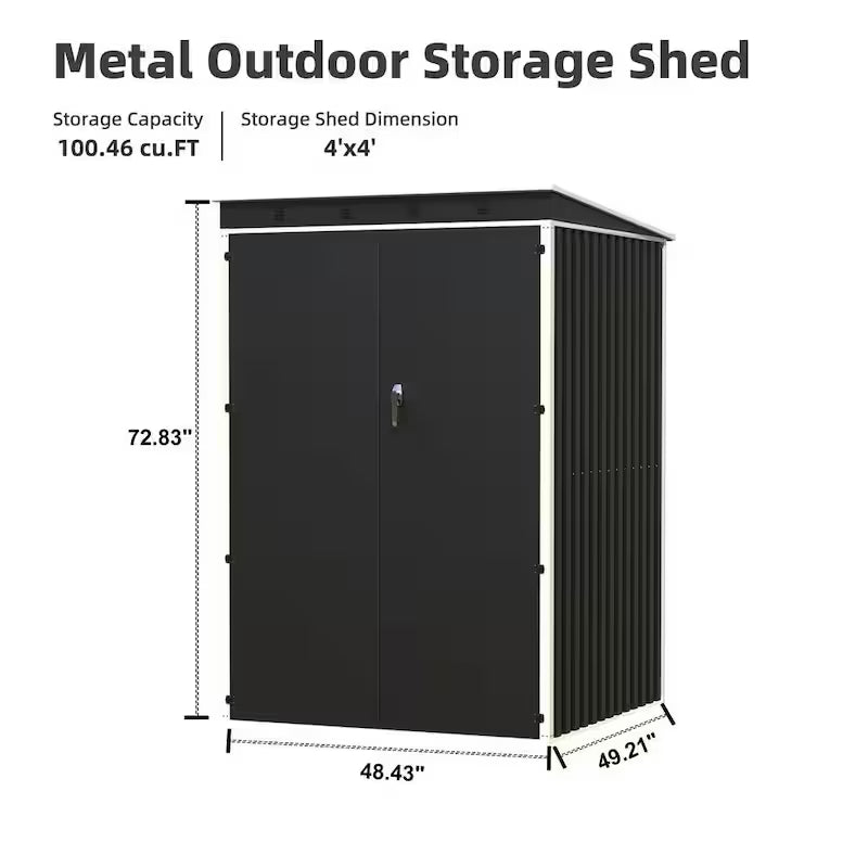 Metal Garden Storage Shed with Sloping Roof in Black K137075