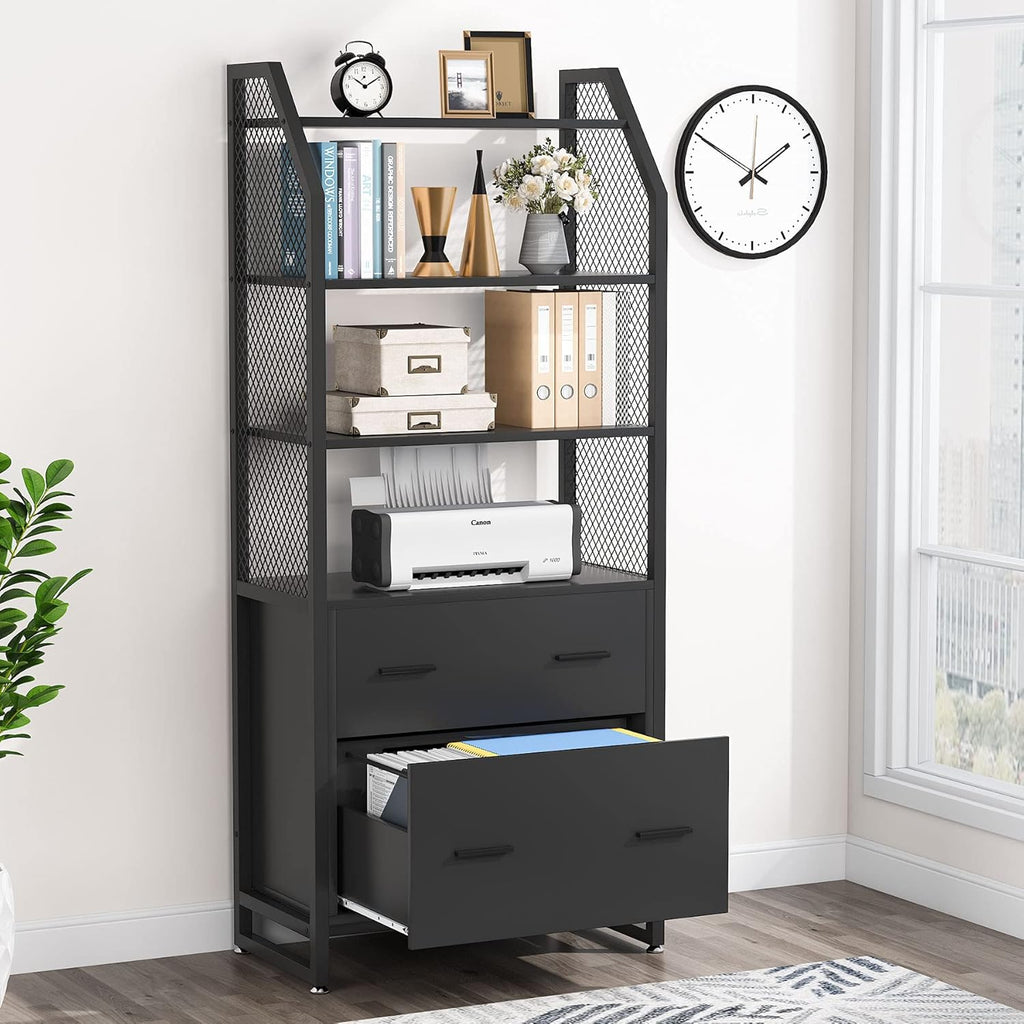 Black 2 Drawer File Cabinet with Bookshelf R877