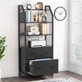 Black 2 Drawer File Cabinet with Bookshelf R877