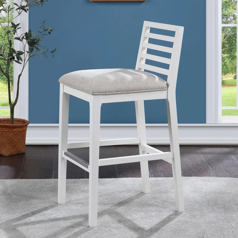 White Solid Wood Gray Fabric Bar Stool I9295