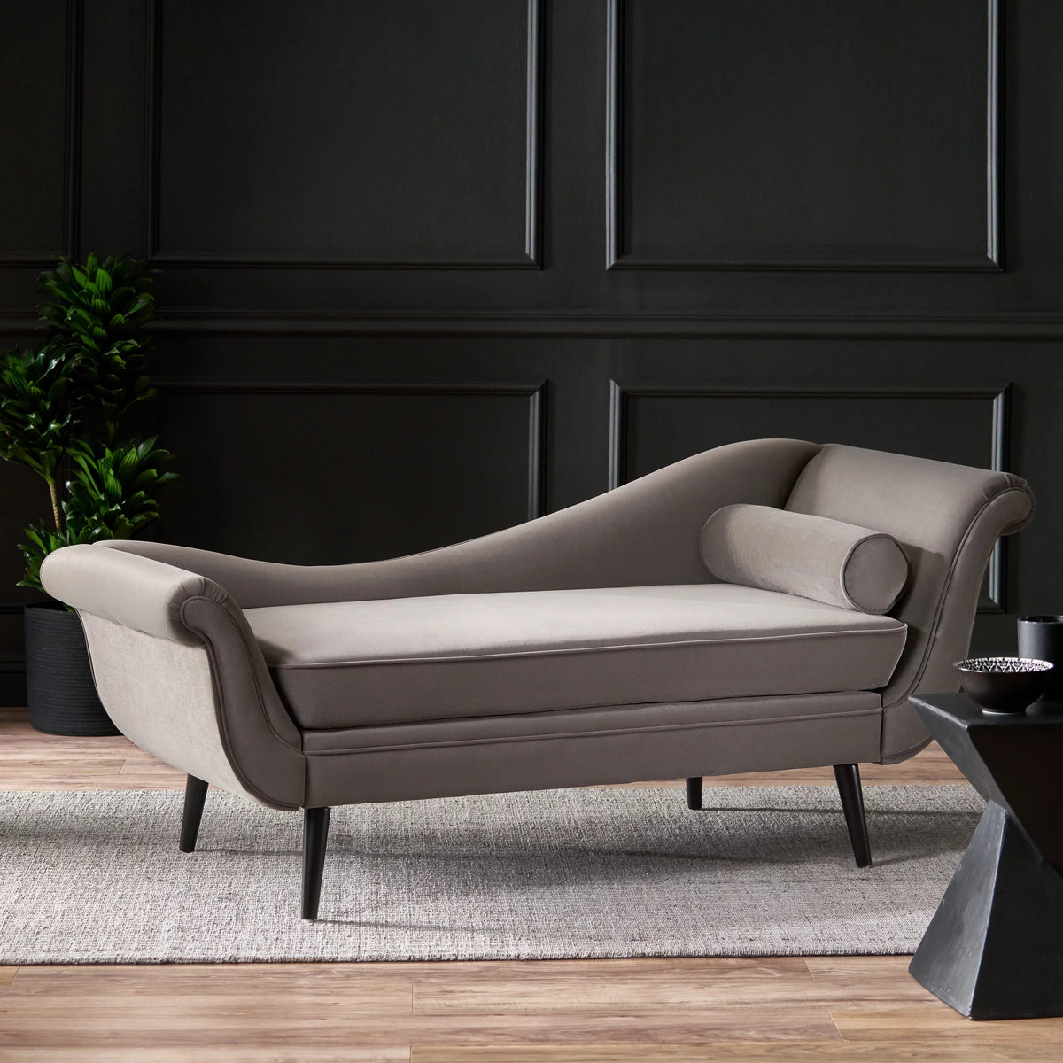 Velvet Chaise Lounge with Scroll Arms C80356