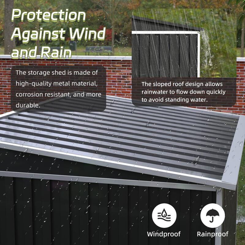 Metal Garden Storage Shed with Sloping Roof in Black K137075