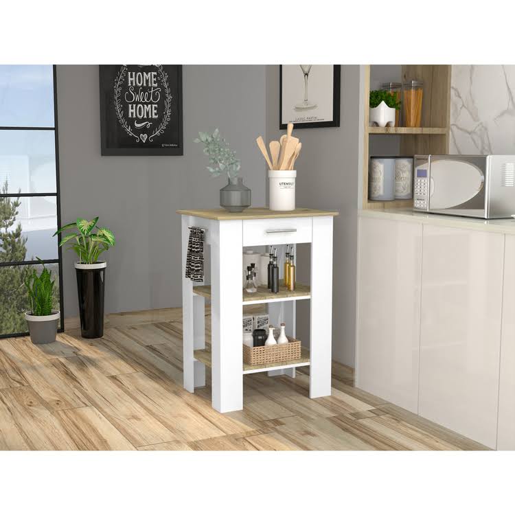 White and Light Oak Kitchen Island X8749