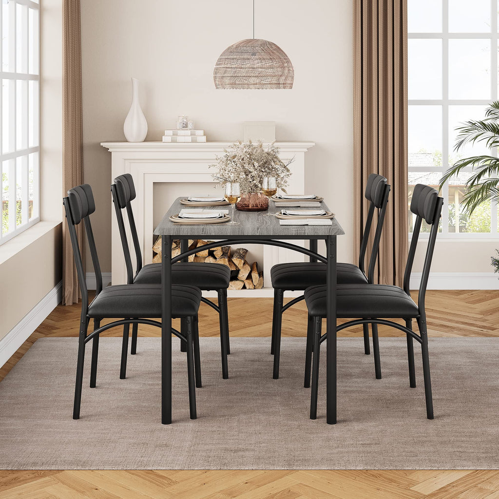 5 Piece Metal and Wood Dining Table Set with 4 Upholstered Chairs H80603