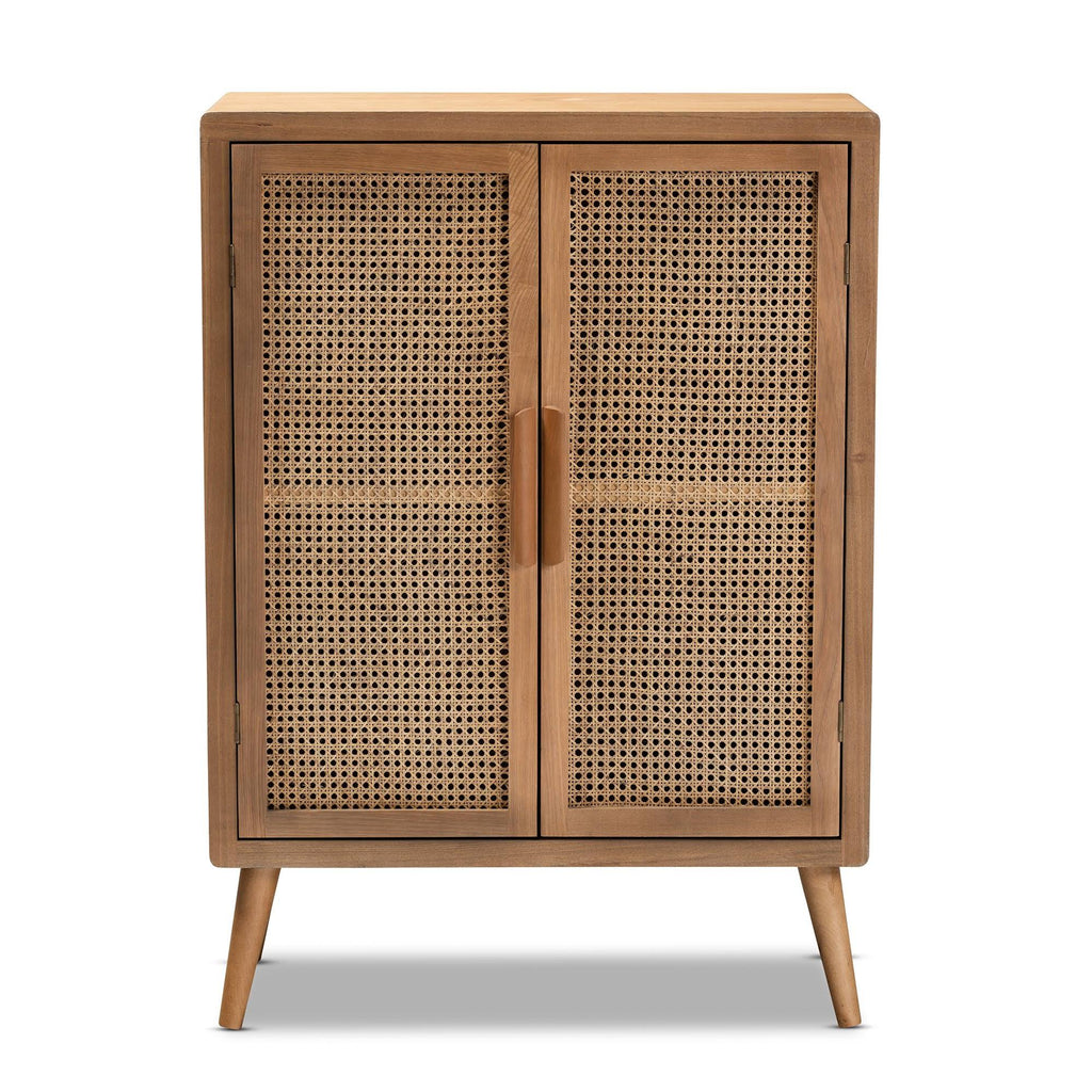 Oak Wood and Rattan 2-Door Accent Storage Cabinet G16231