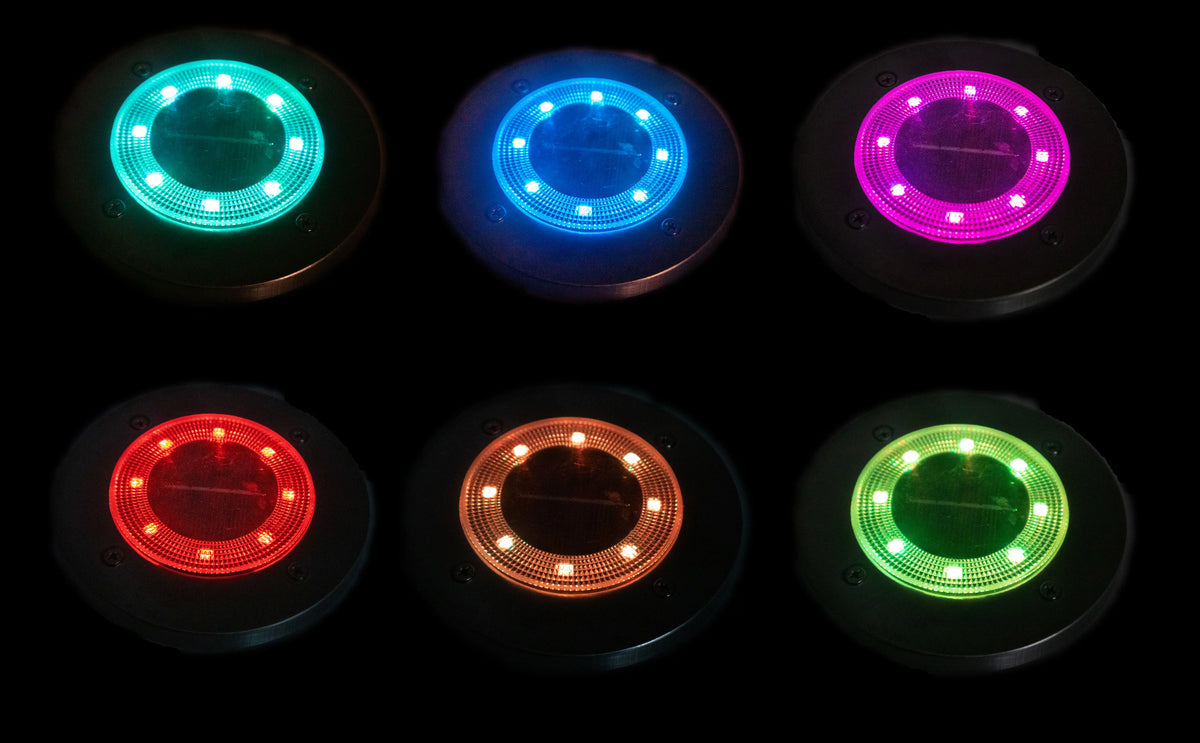 Color Changing 8 LED Disk Path Ground Lights Stainless Steel Waterproof 4 Pack T483755