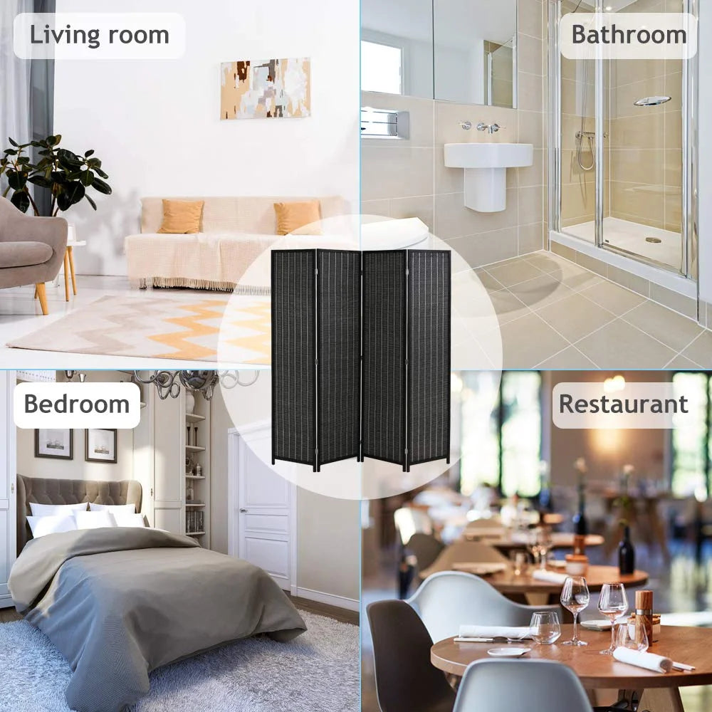 Black 4 Panel Folding Bamboo Room Divider M37335
