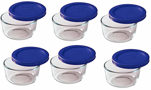 1 Cup Round Clear Storage Dish with Blue Lid, Pack of 6 B4918