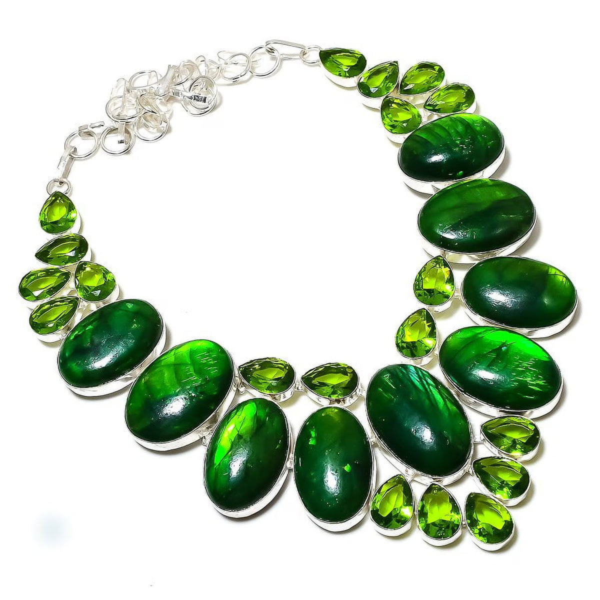 Natural Green Labradorite Peridot 925 Sterling Silver Necklace 18" E14470
