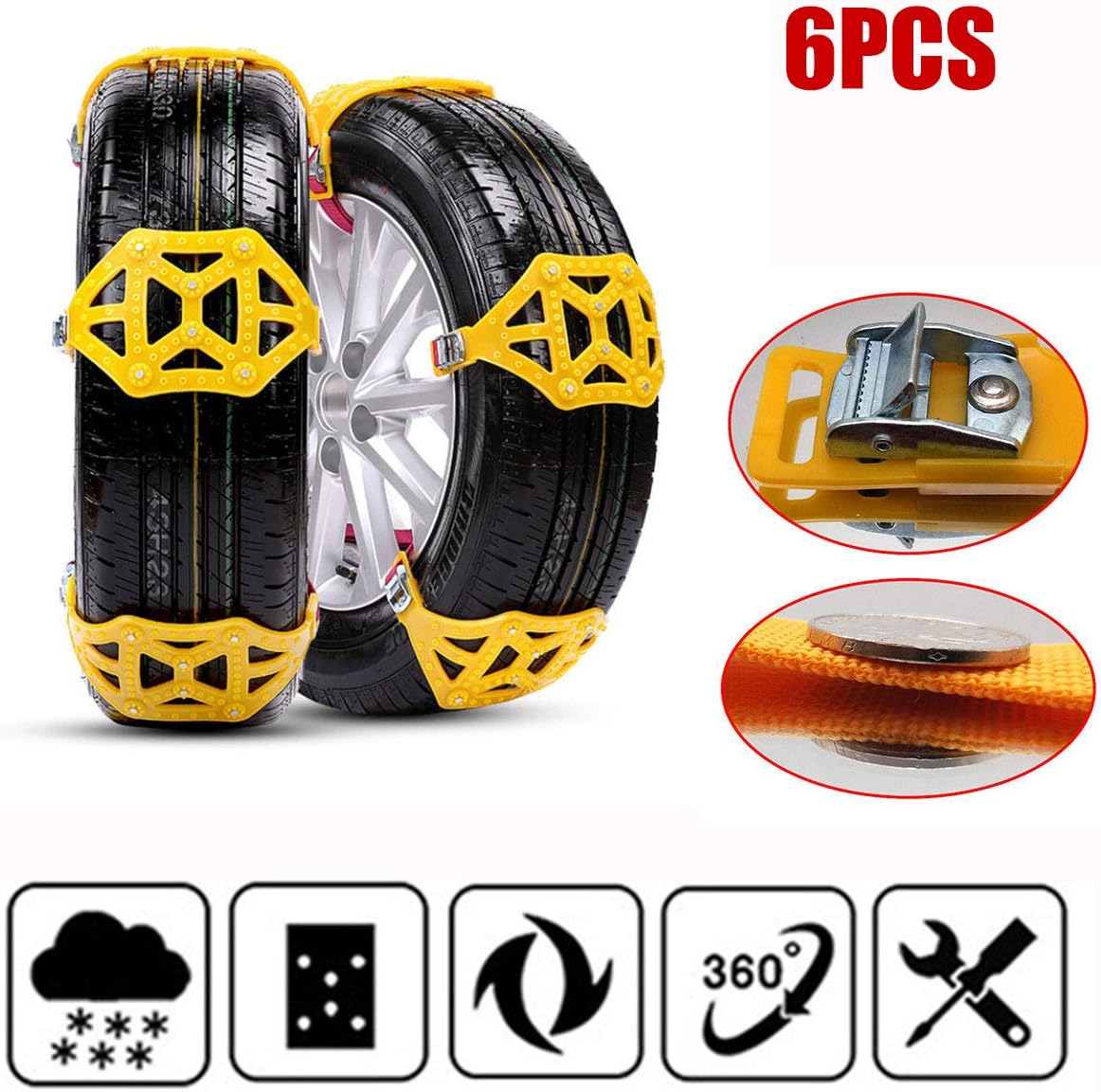 Anti-Skid Snow Chains for Tyres 8Pcs H64755