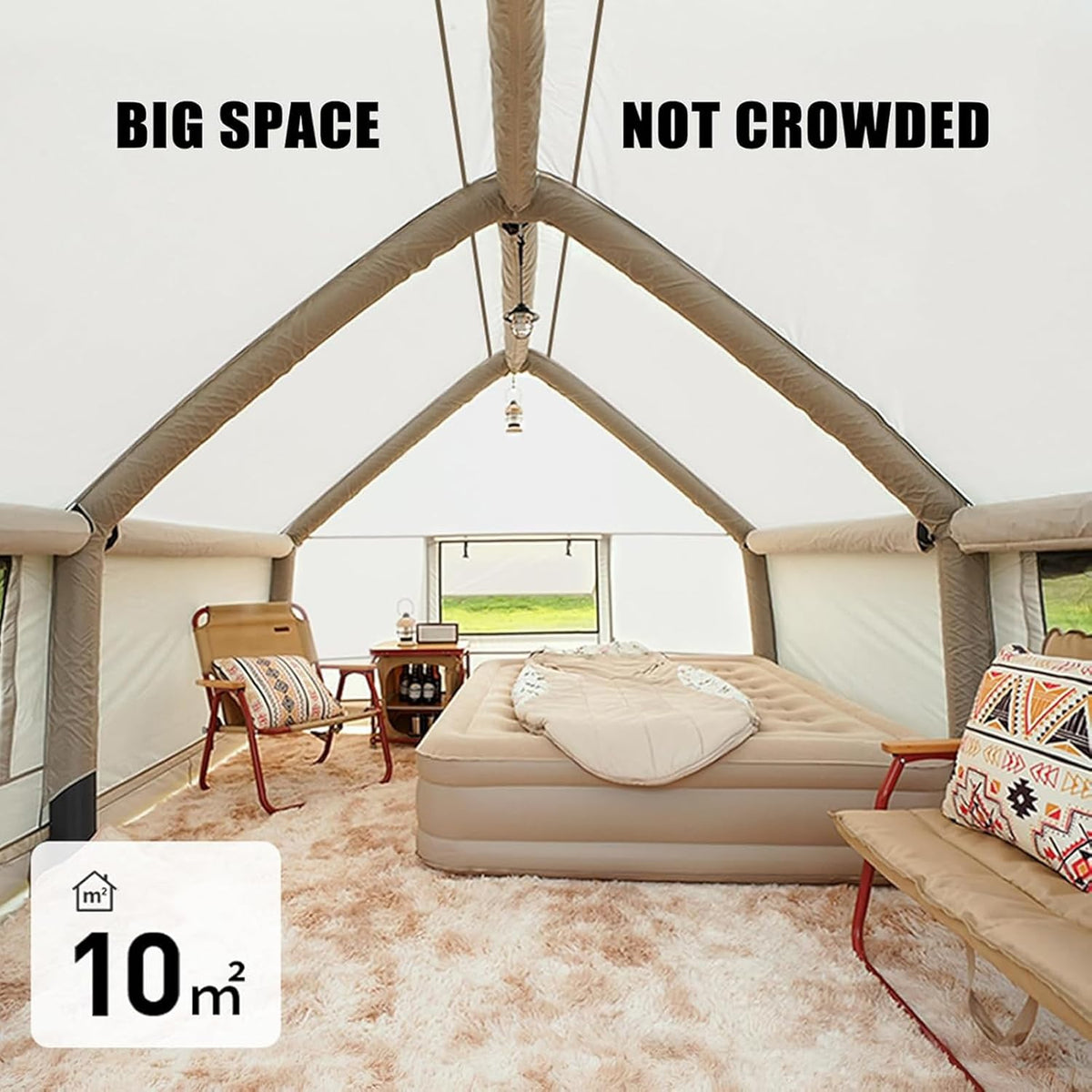 Inflatable Camping Tent with Chimney Opening, 6-8 People with Air Pump & Skylight, 4 Seasons I629