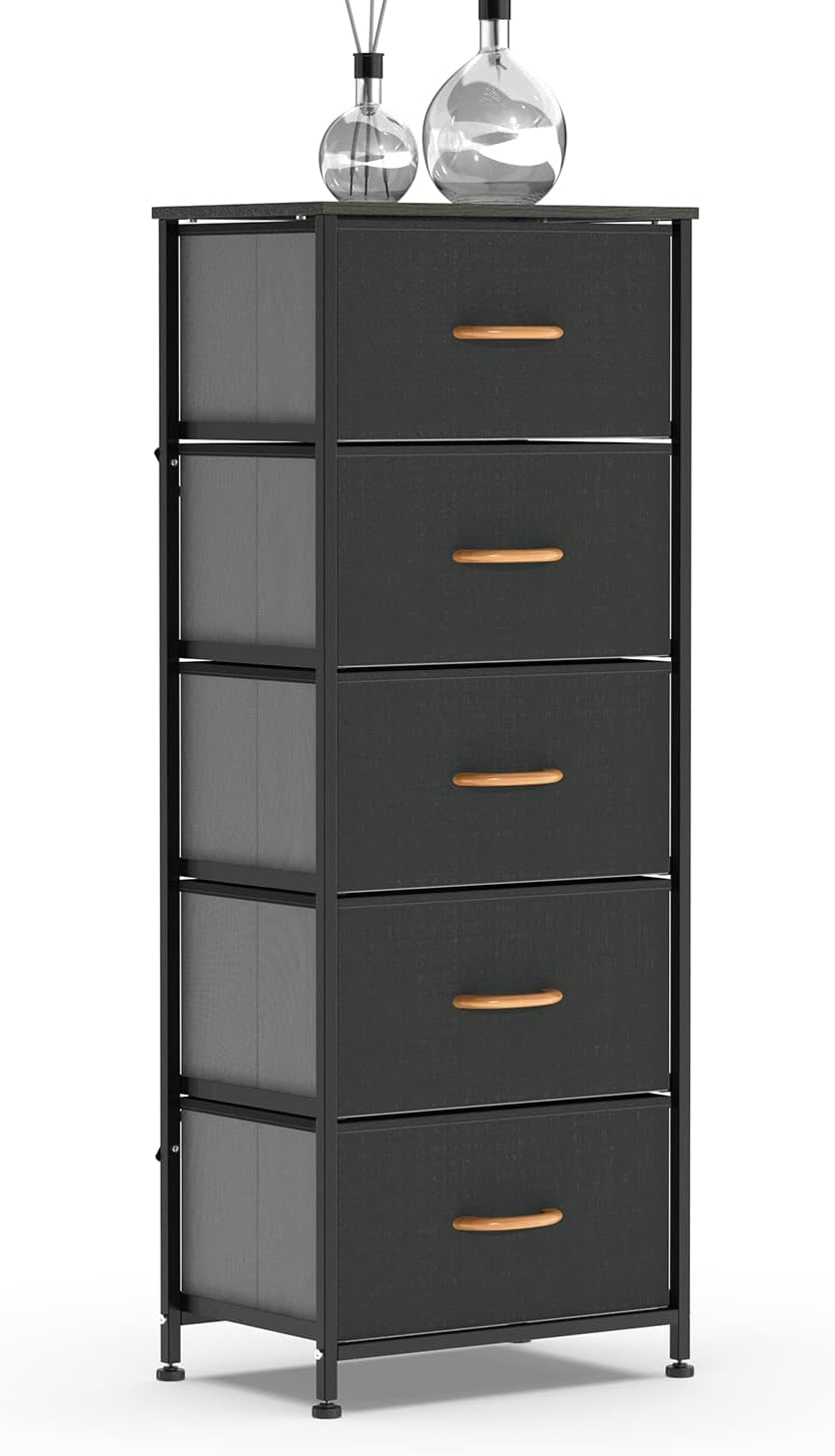 5 Drawer Fabric Dresser Tower, Dark Gray C655