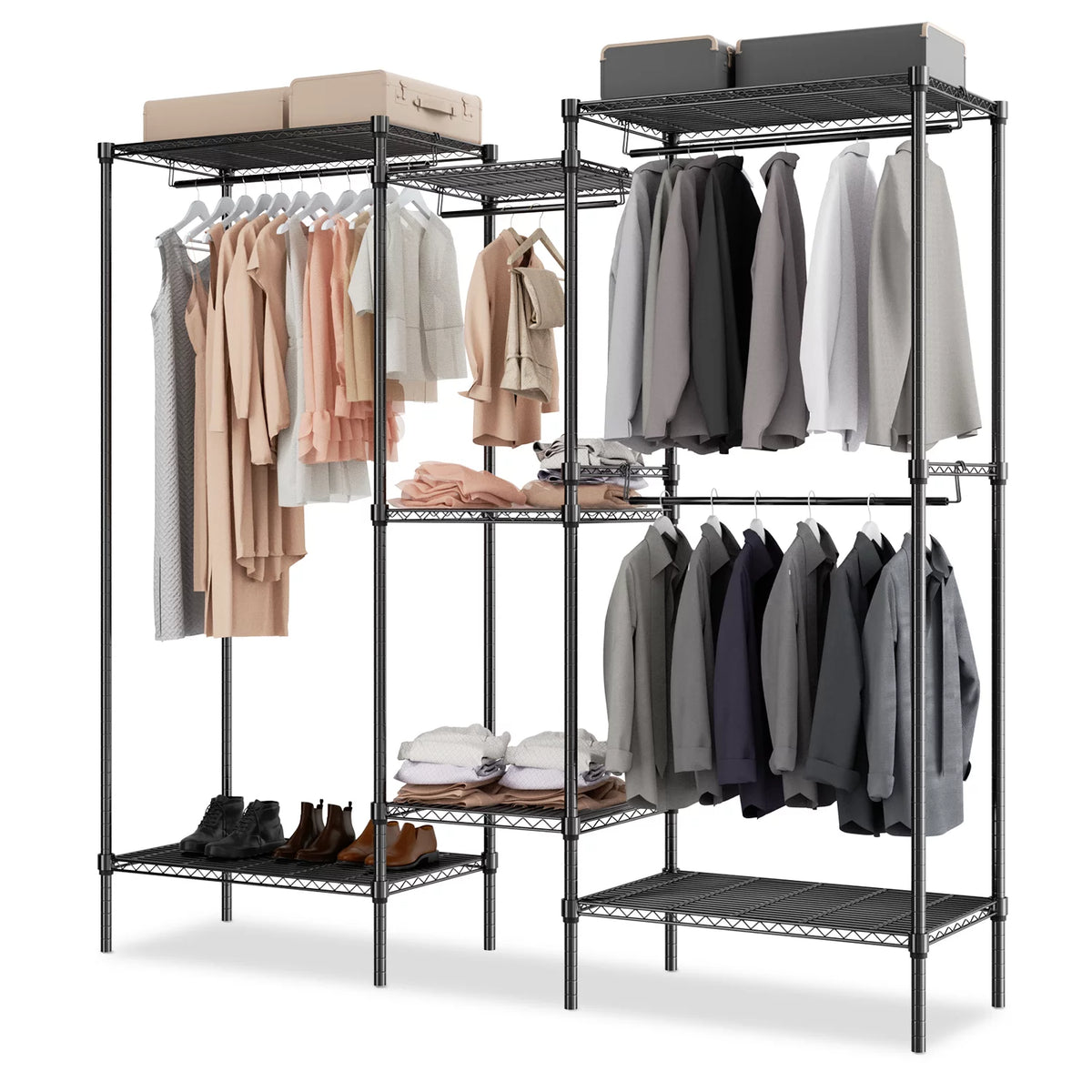 Heavy Duty Adjustable CarbonSteel Garment Rack with 4 Hanging Rods N505055
