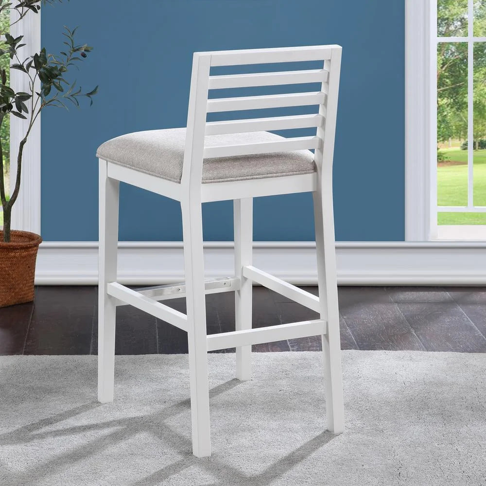 White Solid Wood Gray Fabric Bar Stool I9295