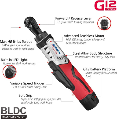 1/4-Inch Brushless Cordless Ratchet Wrench Tool Kit with 2 Battery & Charger D836