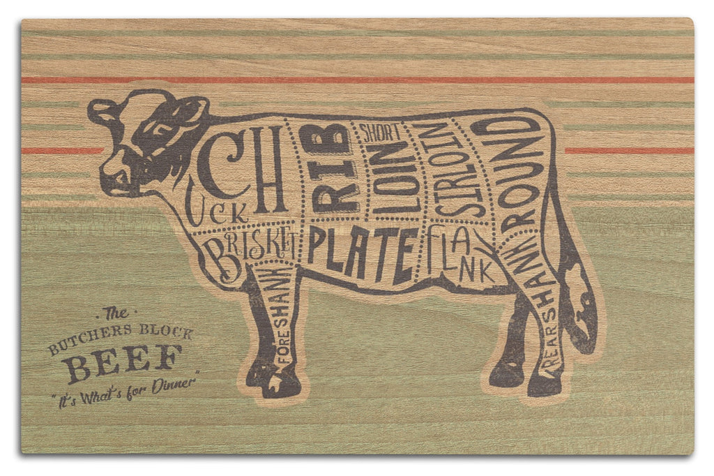 Butchers Block Meat Cuts Birch Wood Wall Sign T6765