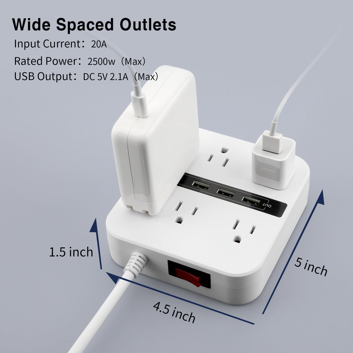 6 Outlets 4 USB Ports Surge Protector Power Strip with 6.6ft White Flat Extension Cord M209093