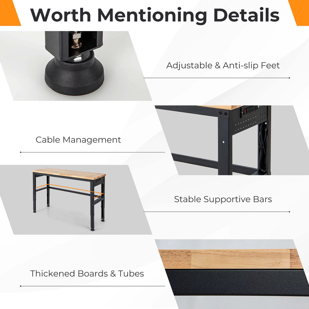 Adjustable Height Workbench with Power Outlets H4554