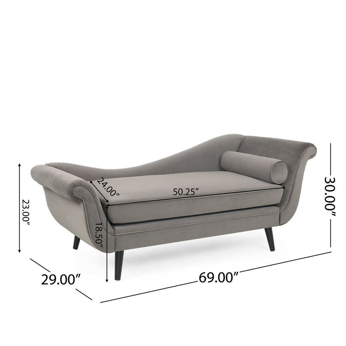 Velvet Chaise Lounge with Scroll Arms C80356