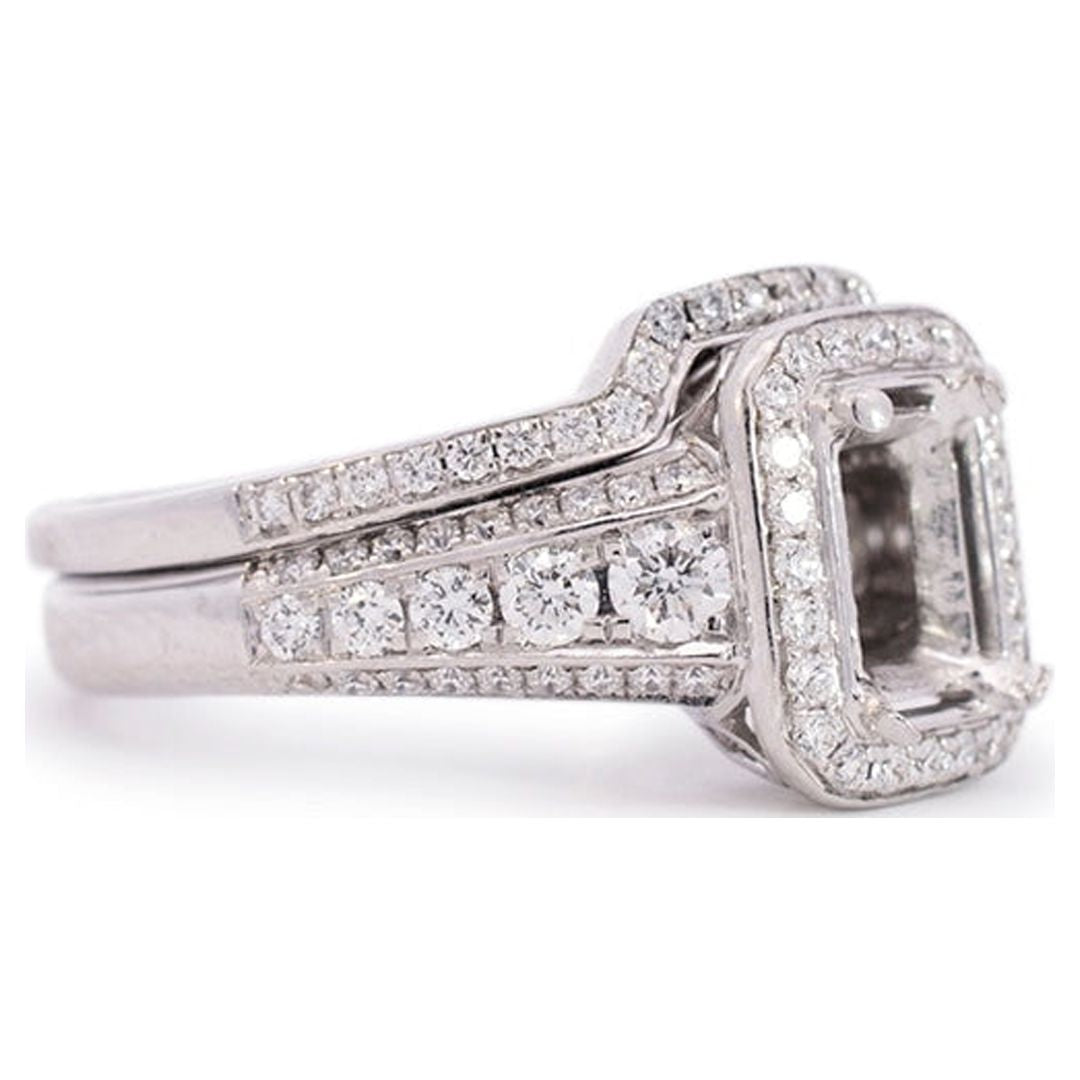 18K White Gold Rectangle Halo Diamond Engagement Ring U82600