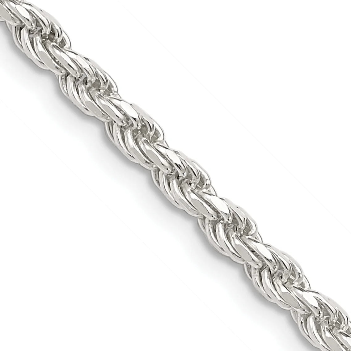 Sterling Silver 3mm Diamond-Cut Rope Chain Necklace 20 Inch K429