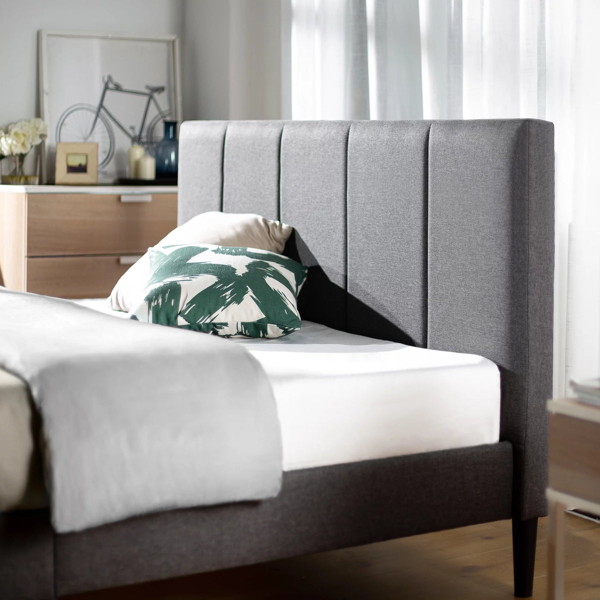 Beige Queen Upholstered Platform Bed Frame G13498