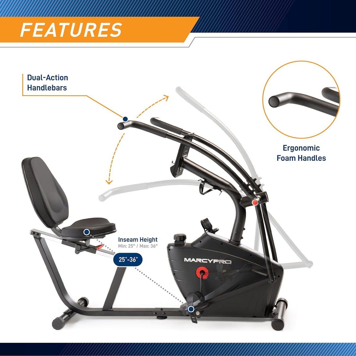 Dual Action Recumbent Exercise Bike with Arm Exercisers Y3009