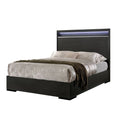 Warm Gray Wood King Panel Bed with LED Lights W92002