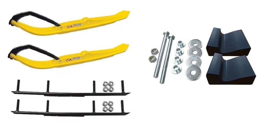 Yellow MTX Snowmobile Skis with 6" Round Bars Complete Kit W443