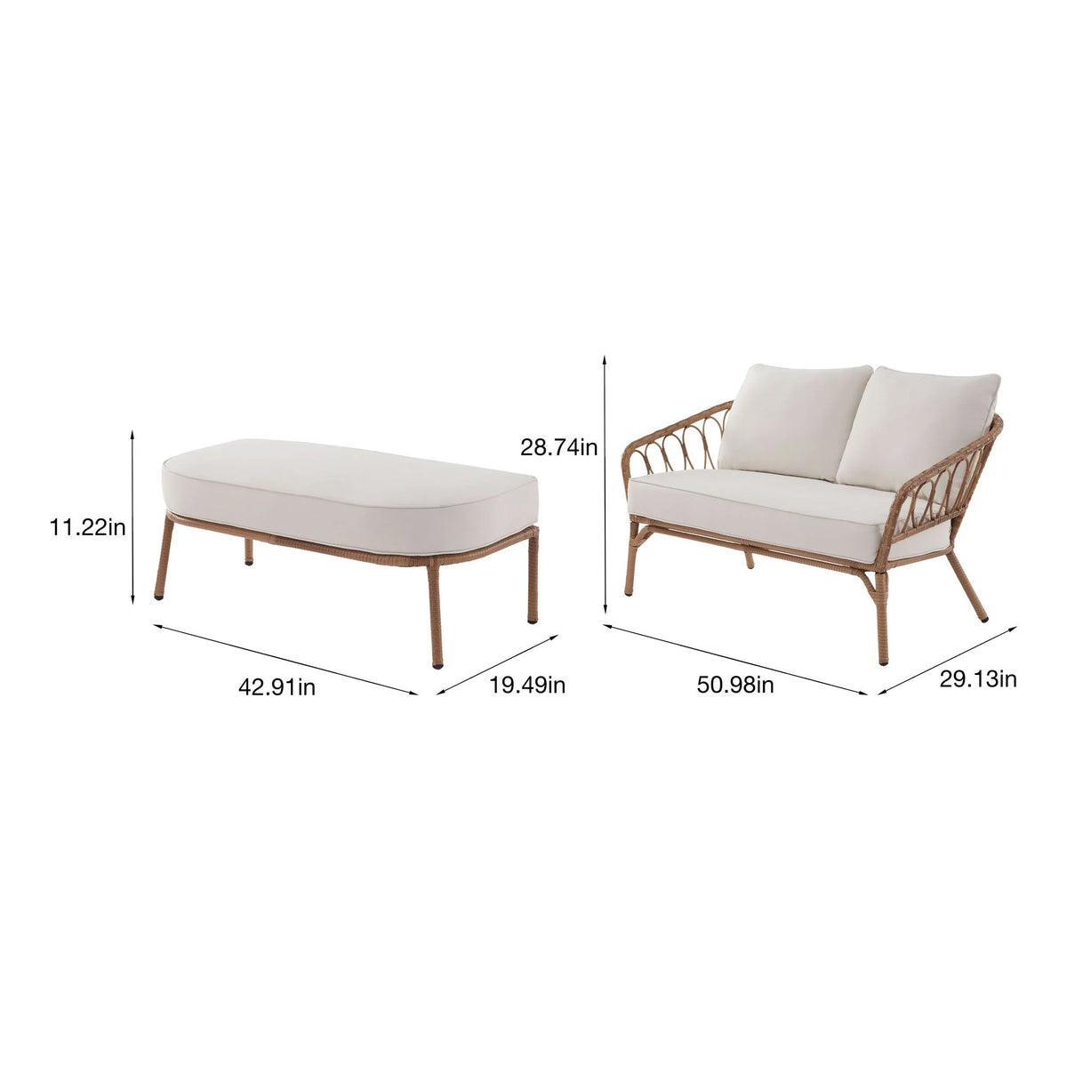 Beige Wicker Outdoor Loveseat and Ottoman Set D866029