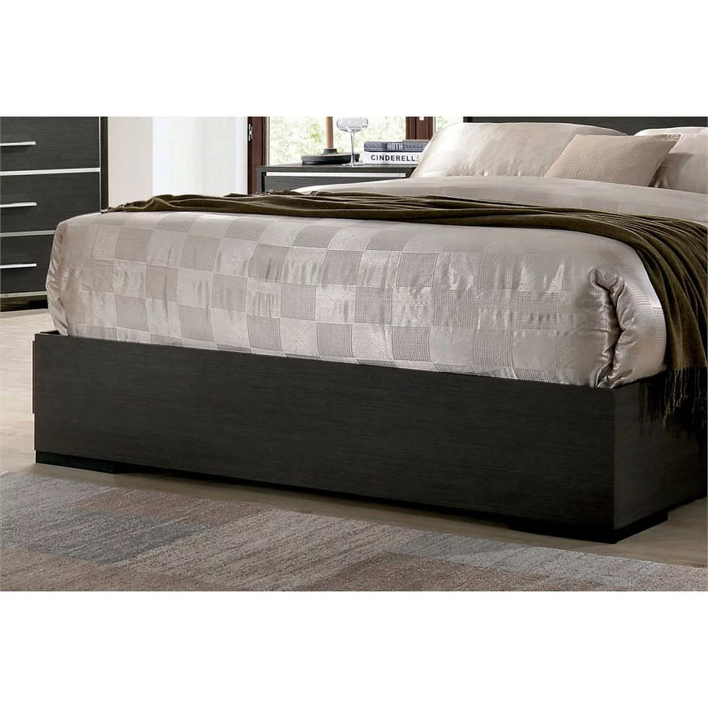 Warm Gray Wood King Panel Bed with LED Lights W92002