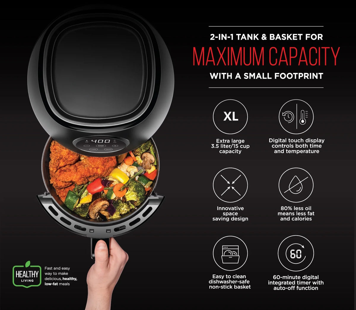 Matte Black 3.6 Quart Digital Air Fryer Oven M87445