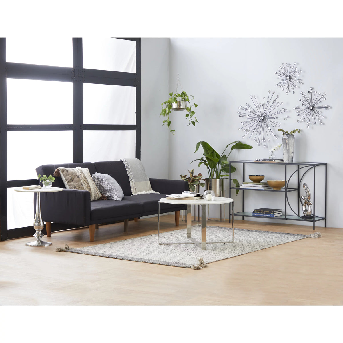 20" x 24" White Marble Accent Table with Silver Aluminium Base H605