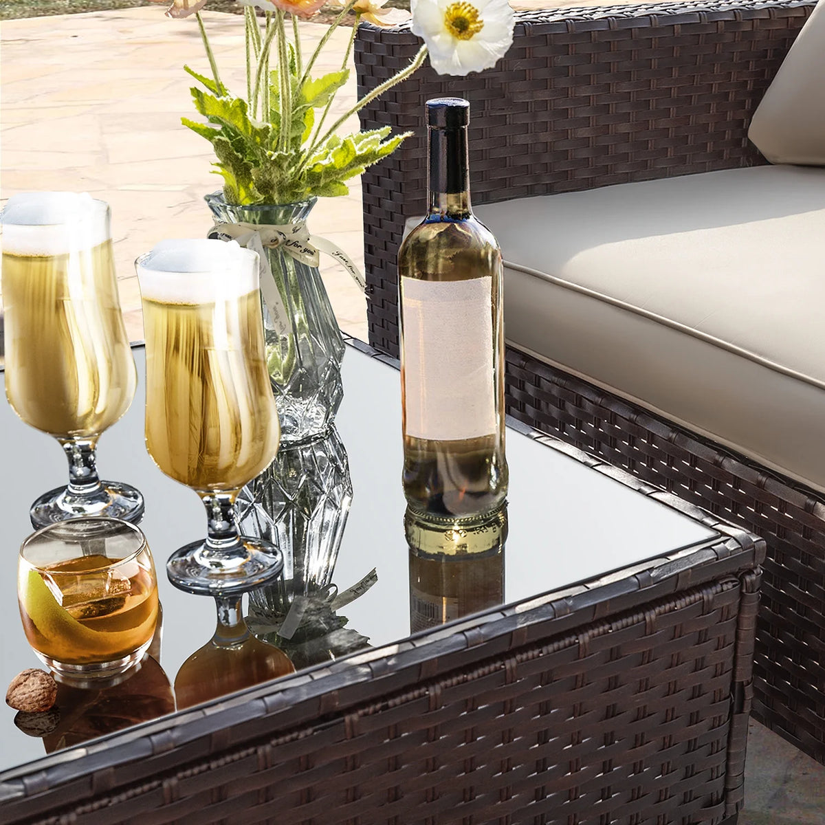 5 Pieces Wicker Rattan Outdoor Sofa Set with Coffee Table X61609