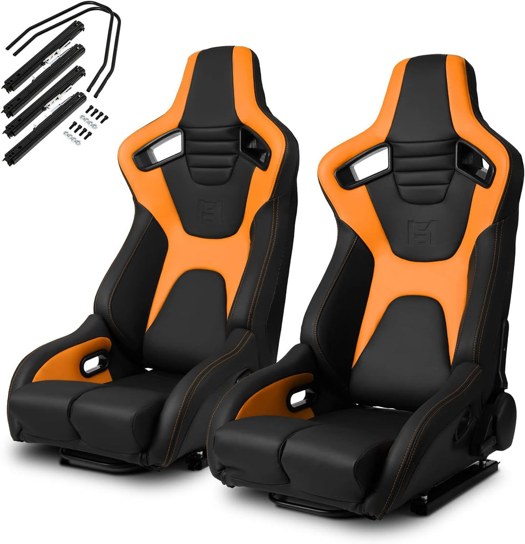 Black Red PVC Carbon Fiber Leather Reclinable Racing Seats Pair C283