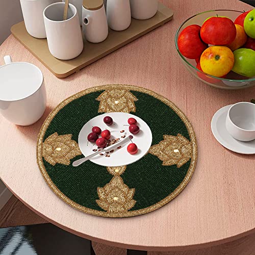 Green Gold Beaded Placemat 13 Inch Round Q72731