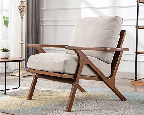 Beige Linen Accent Chair with Ottoman Q89899