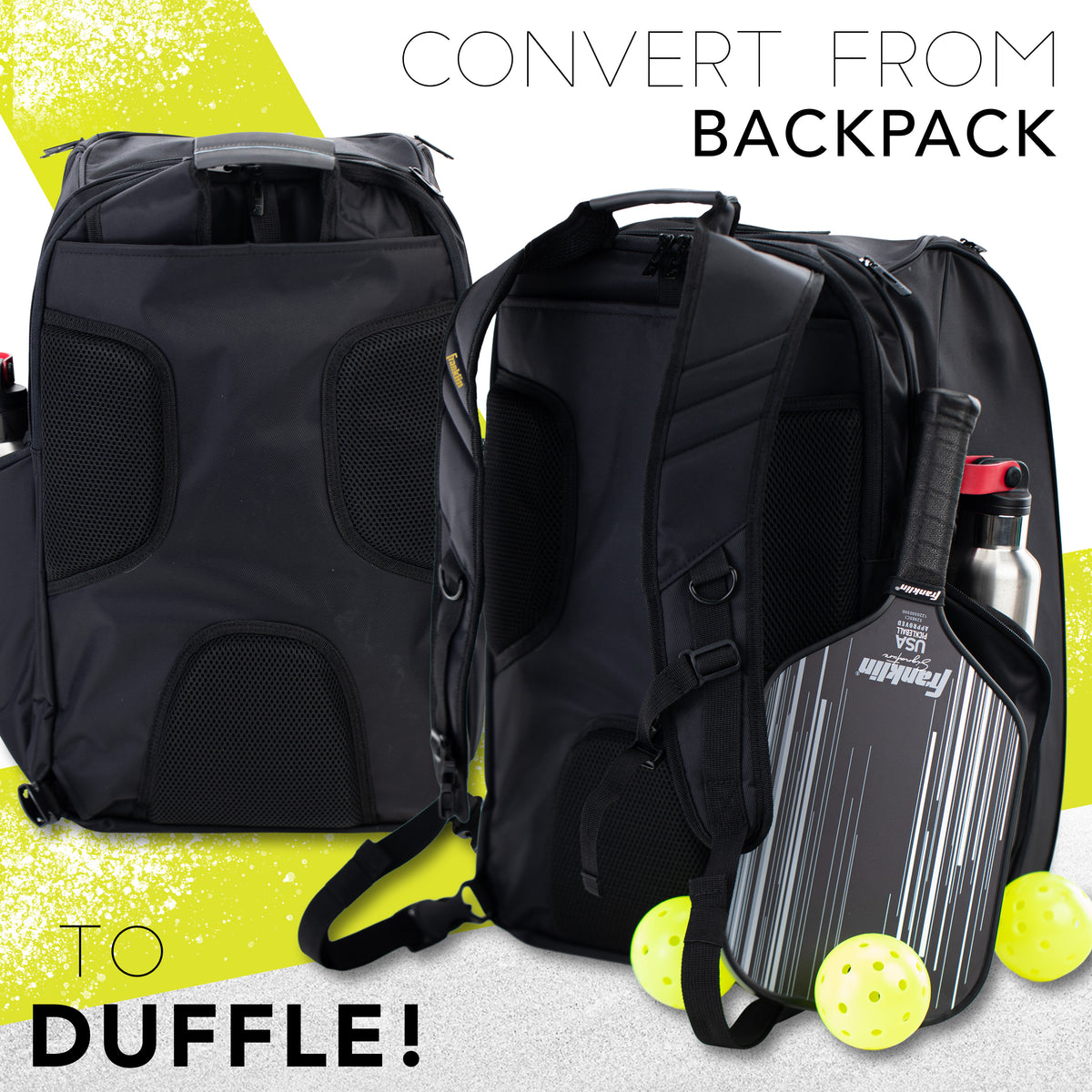 Black Hybrid Pickleball Backpack Duffle Bag T381260