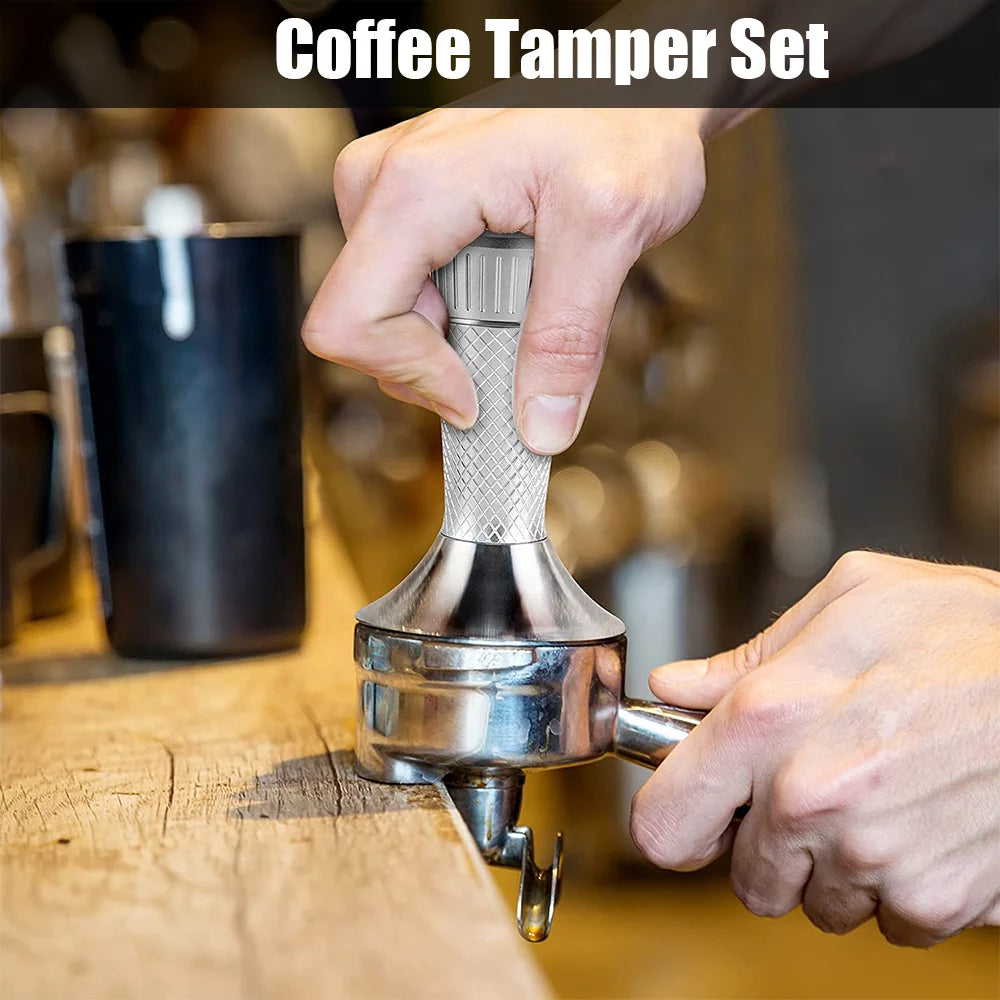 2 in 1 Coffee Tamper Set with Curved Base, Magnetic Distributor, Stainless Steel, 54mm Portafilter K2443