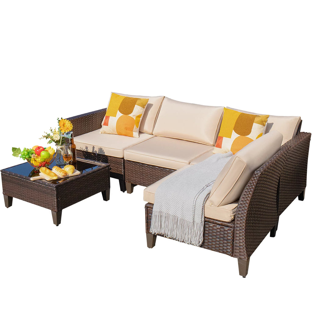 5 Pieces Wicker Rattan Outdoor Sofa Set with Coffee Table X61609