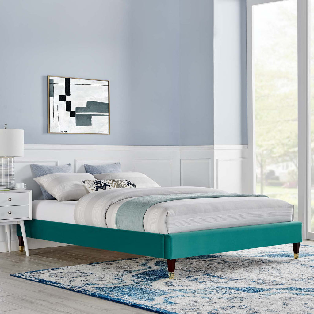 Teal Twin Performance Velvet Platform Bed Frame N927