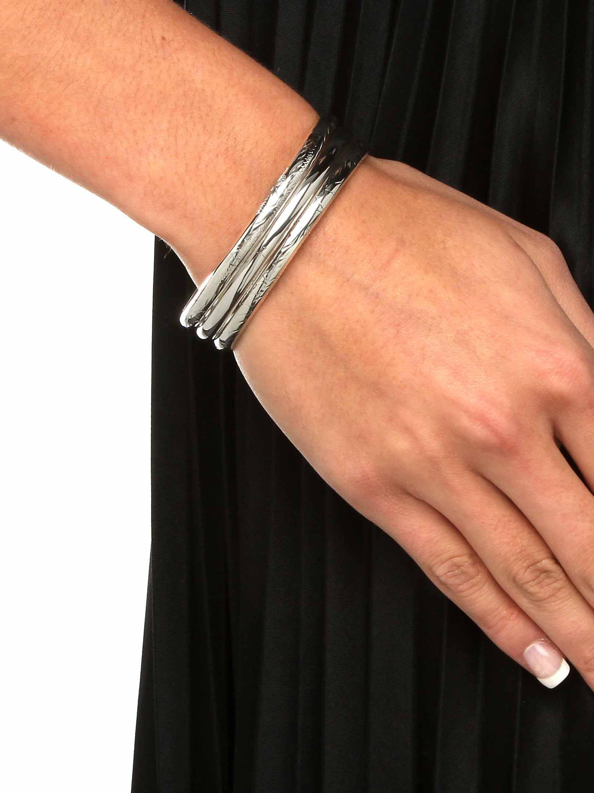 Polished Engraved Floral Three-Piece Bangle Set in Yellow Gold-Plated or Sterling Silver A821043